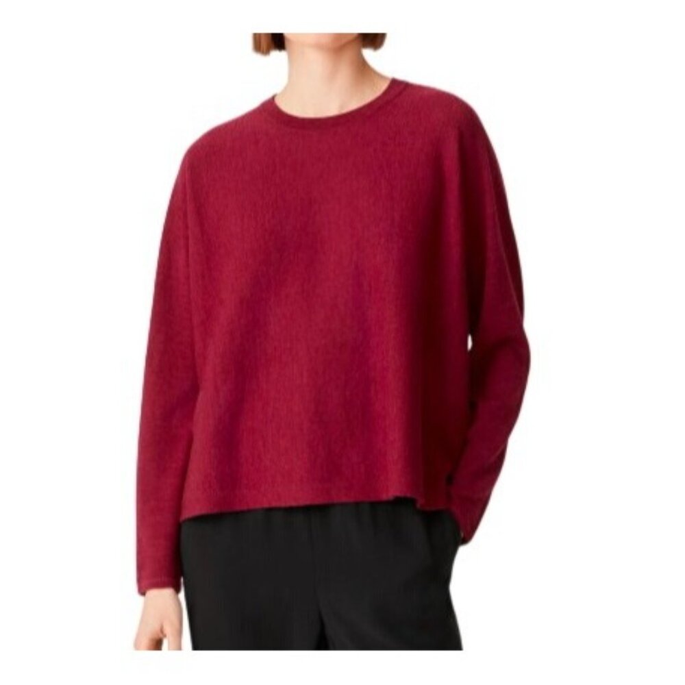 Eileen Fisher Women's M Italian Yarn 100% Merino Wool Burgundy Sweater Crew Neck